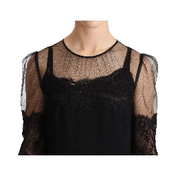 Black Sheer Floral Lace Crystal Maxi Dress
