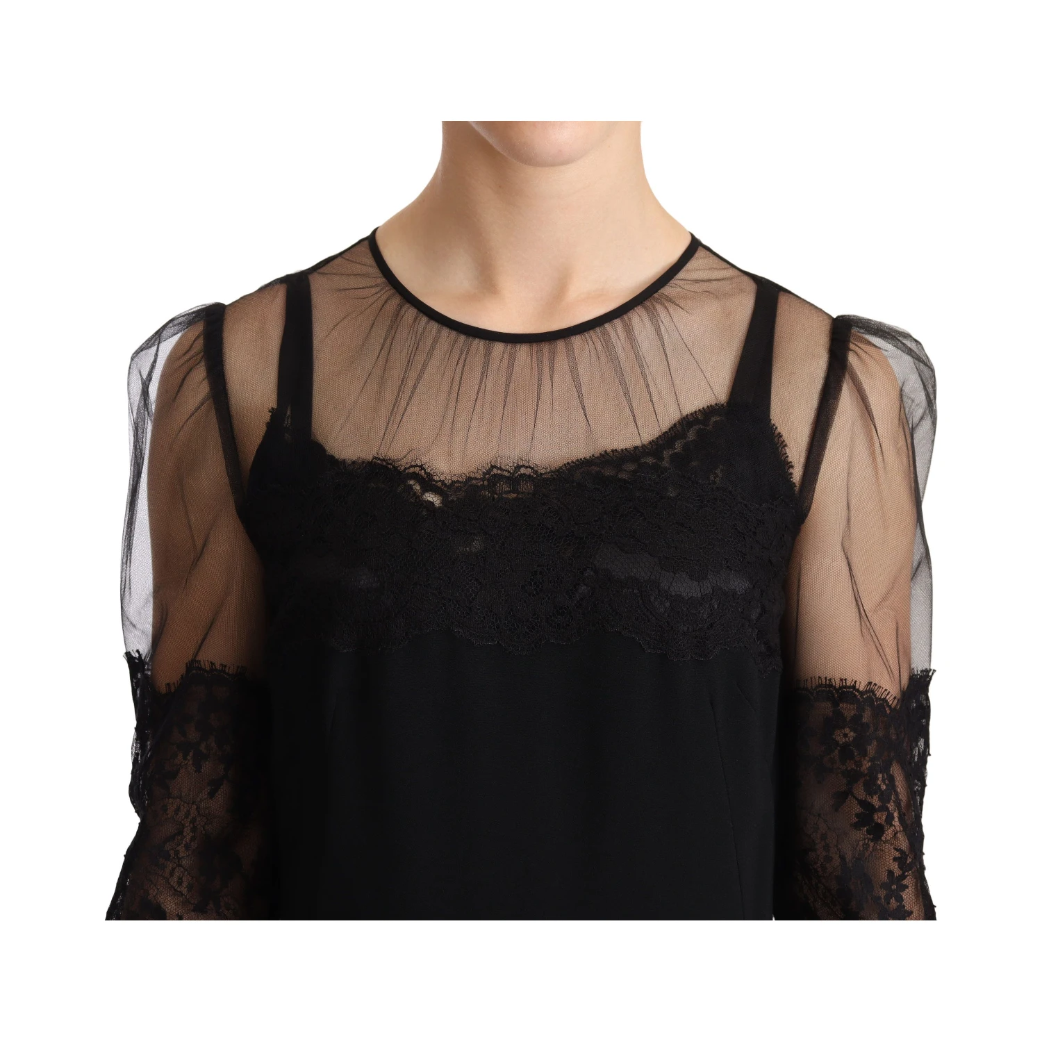 Black Sheer Floral Lace Crystal Maxi Dress