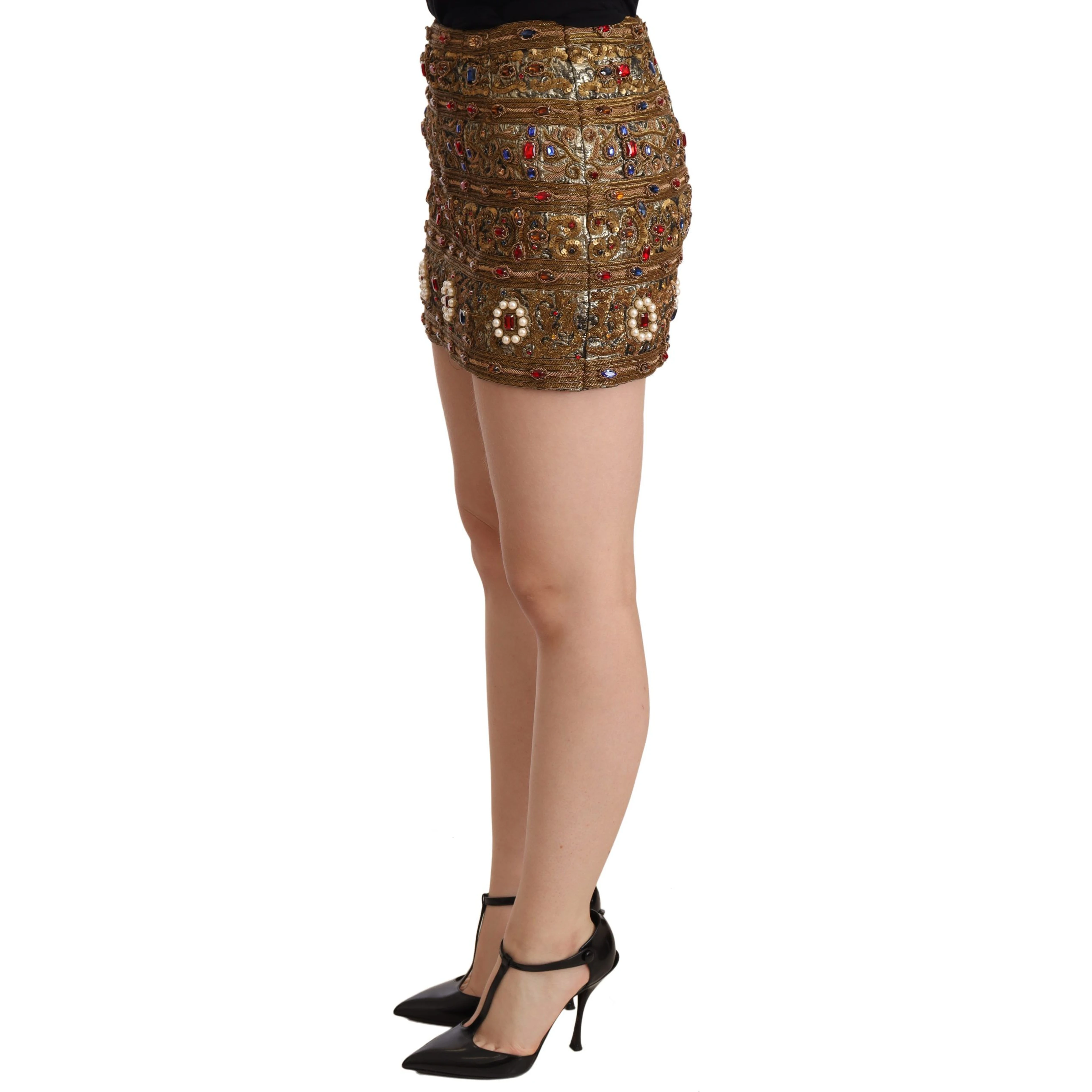 Gold Crystal Jacquard High Waist Skirt