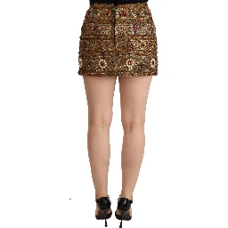 Gold Crystal Jacquard High Waist Skirt