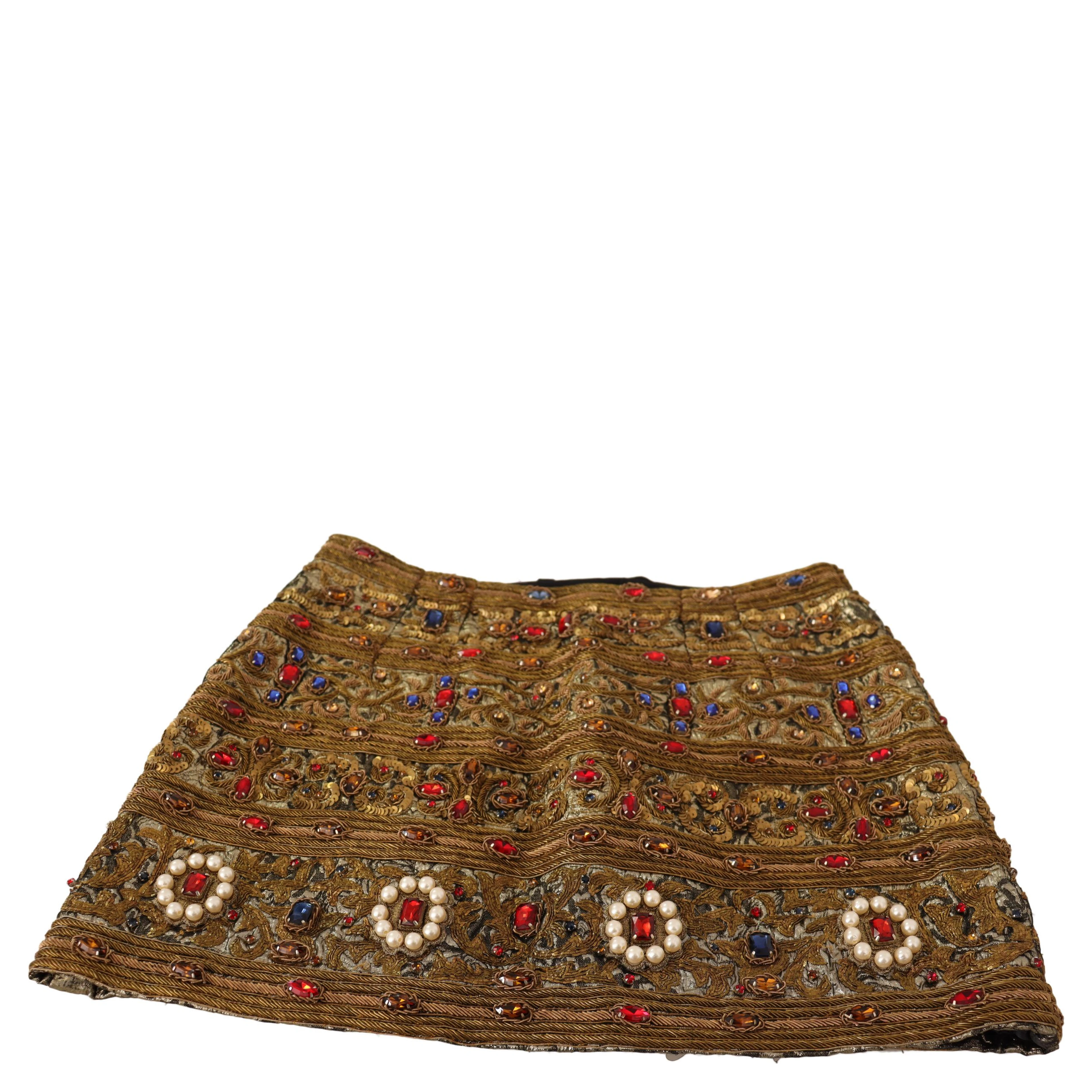 Gold Crystal Jacquard High Waist Skirt