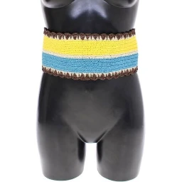 Yellow Striped Wide Waist Raffia Belt