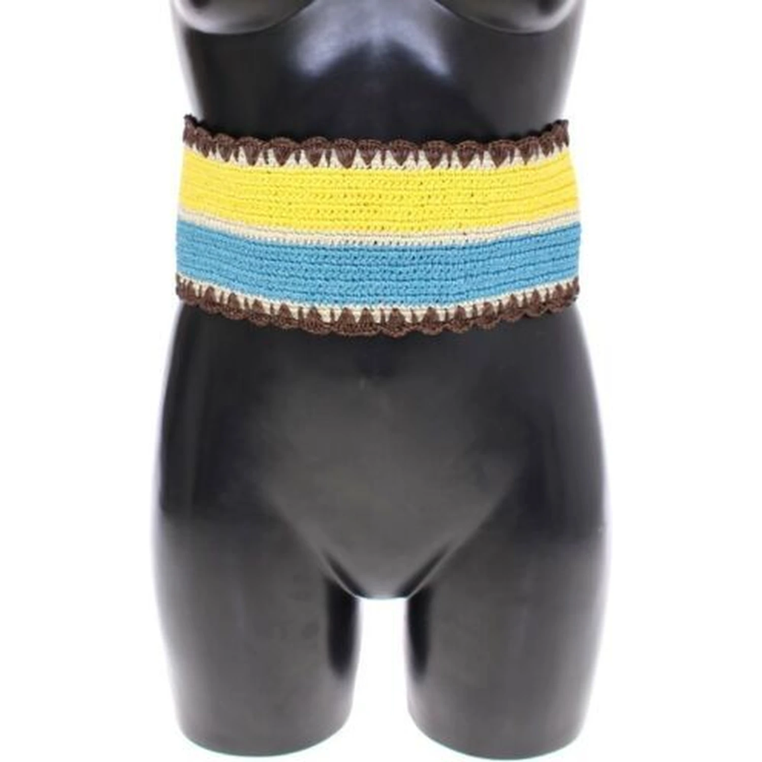 Yellow Striped Wide Waist Raffia Belt