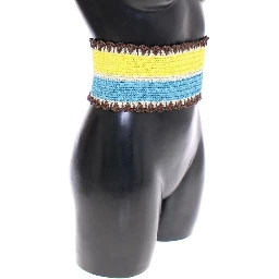 Yellow Striped Wide Waist Raffia Belt