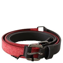 Red Brown Leather Silver Logo Buckle Waist Belt