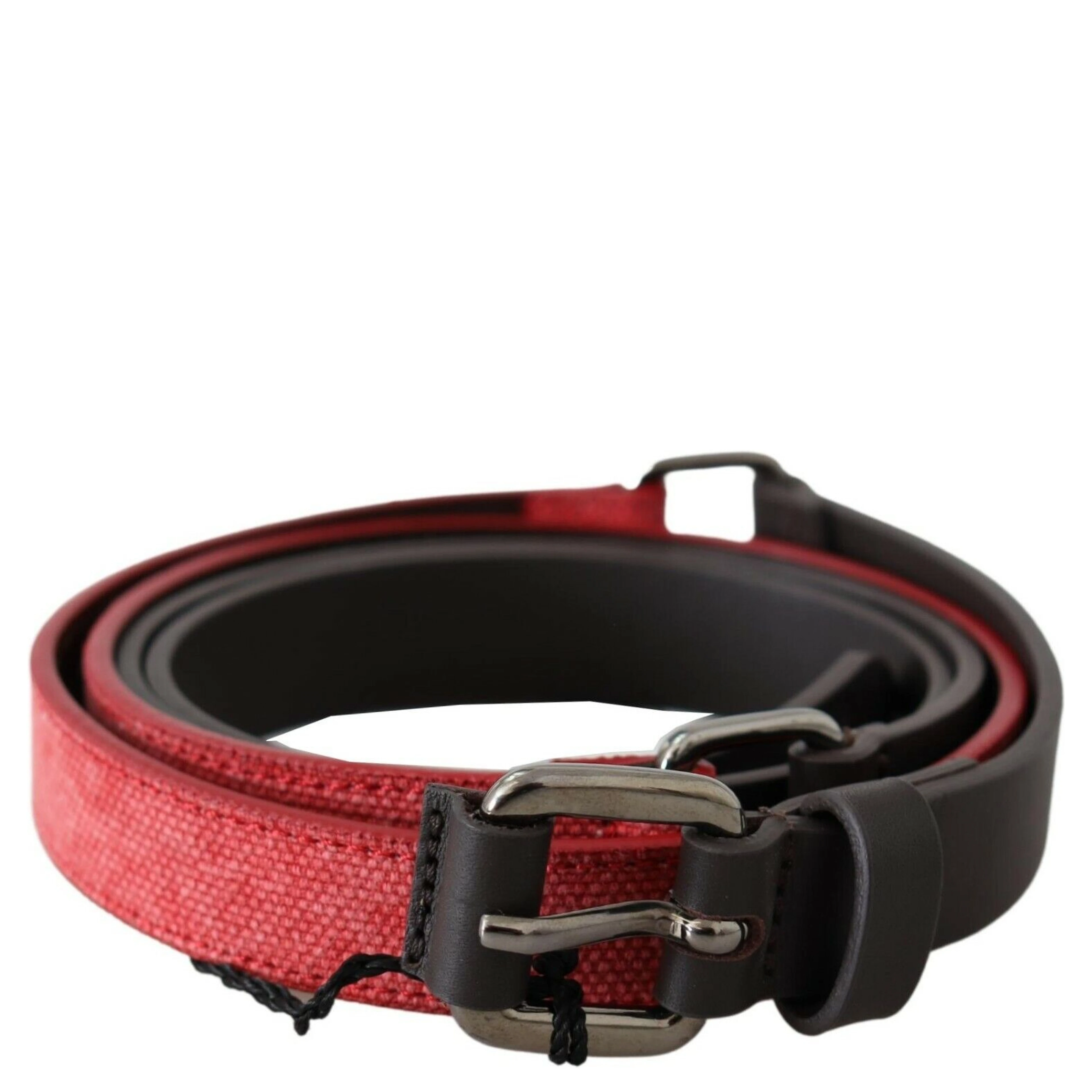 Red Brown Leather Silver Logo Buckle Waist Belt