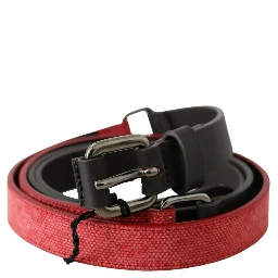Red Brown Leather Silver Logo Buckle Waist Belt