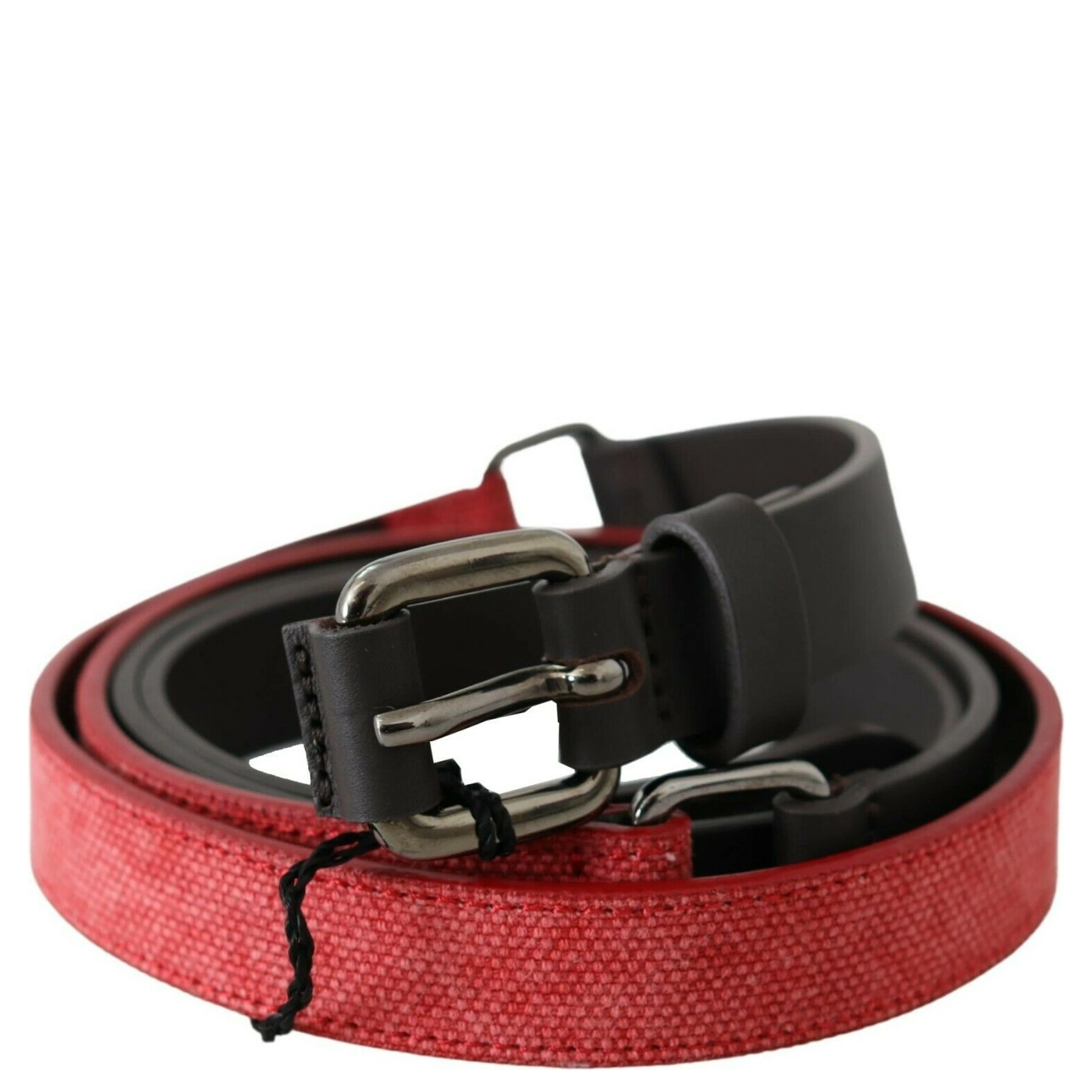 Red Brown Leather Silver Logo Buckle Waist Belt