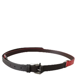 Red Brown Leather Silver Logo Buckle Waist Belt