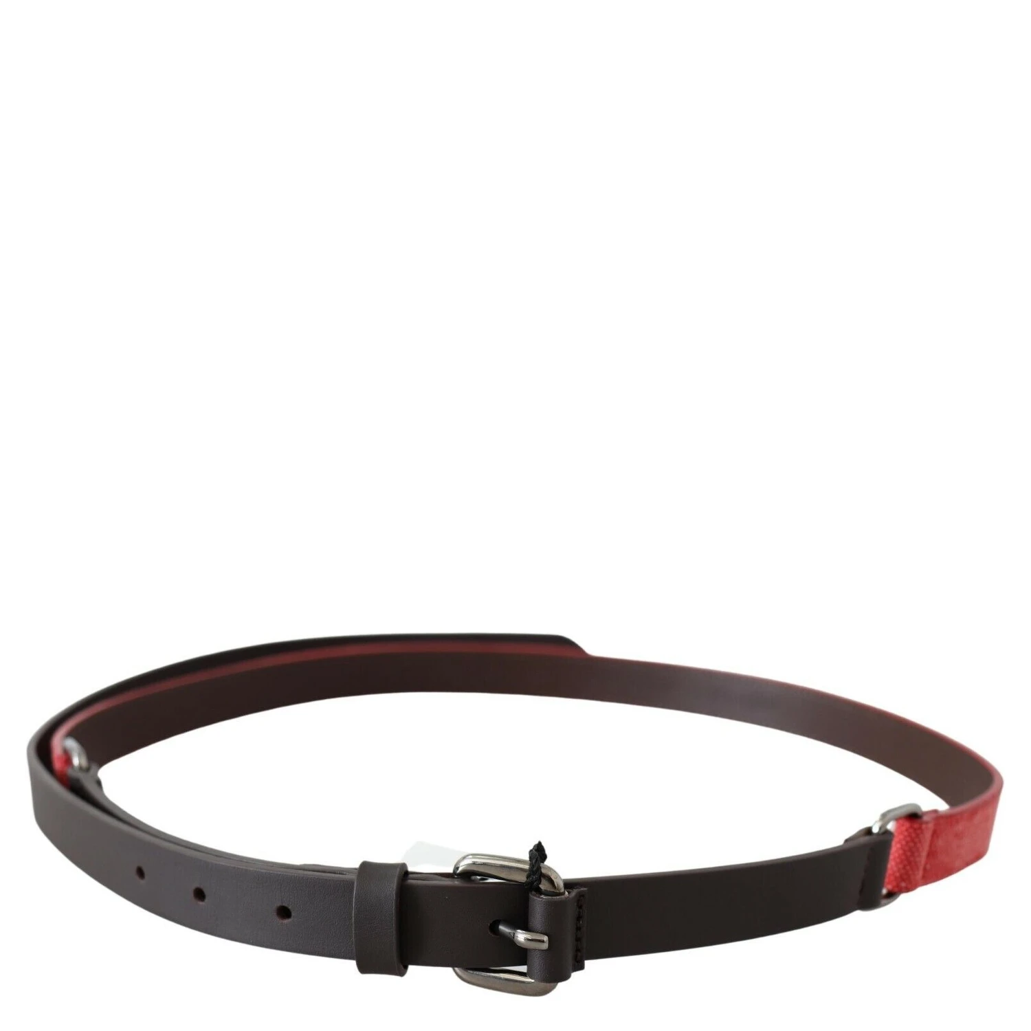 Red Brown Leather Silver Logo Buckle Waist Belt