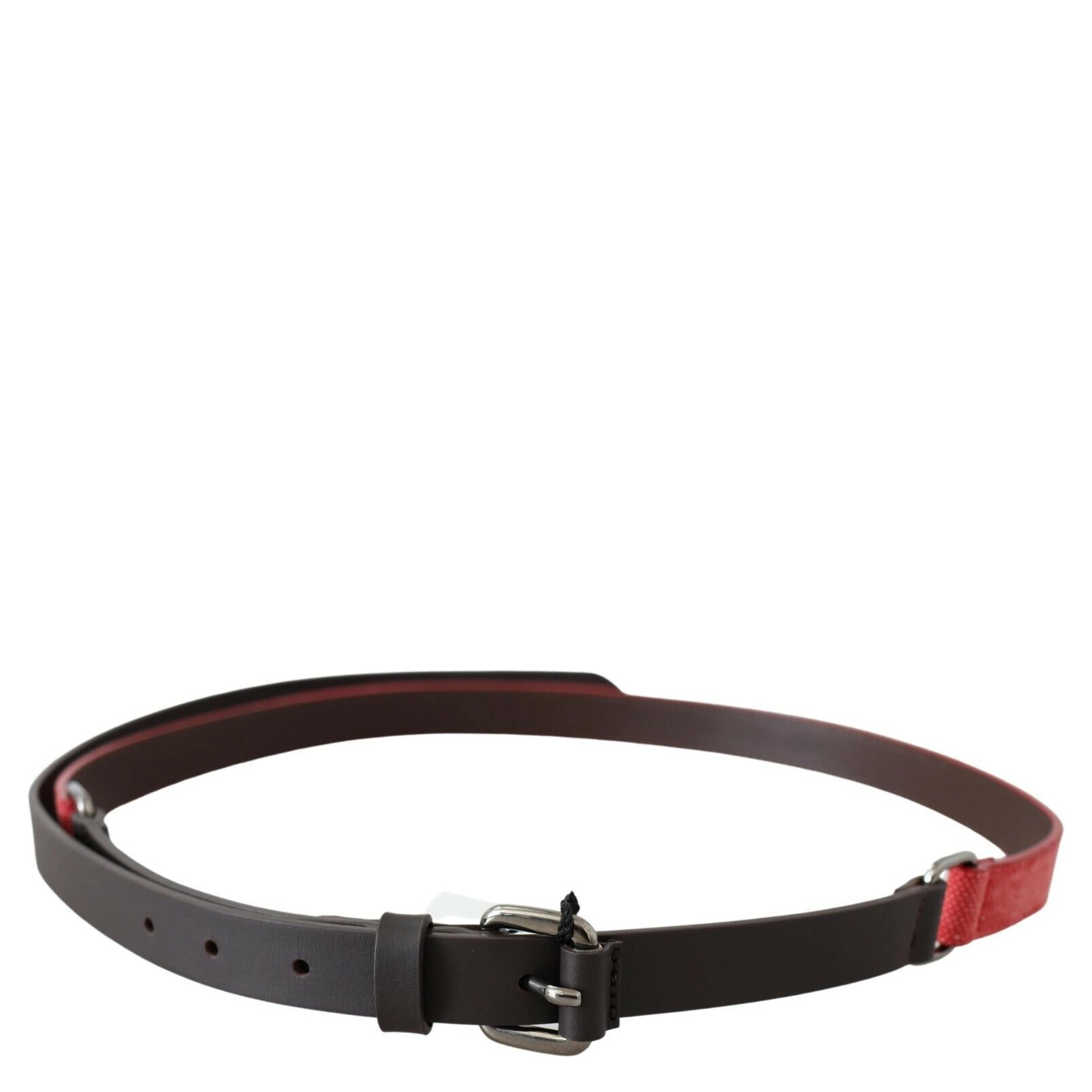 Red Brown Leather Silver Logo Buckle Waist Belt