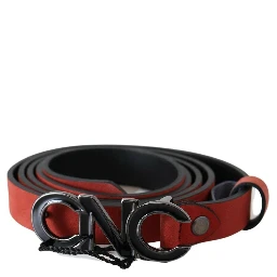 Red Black Leather Black Logo Buckle Blood Belt
