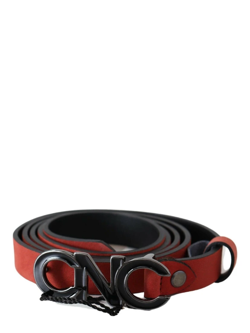 Red Black Leather Black Logo Buckle Blood Belt