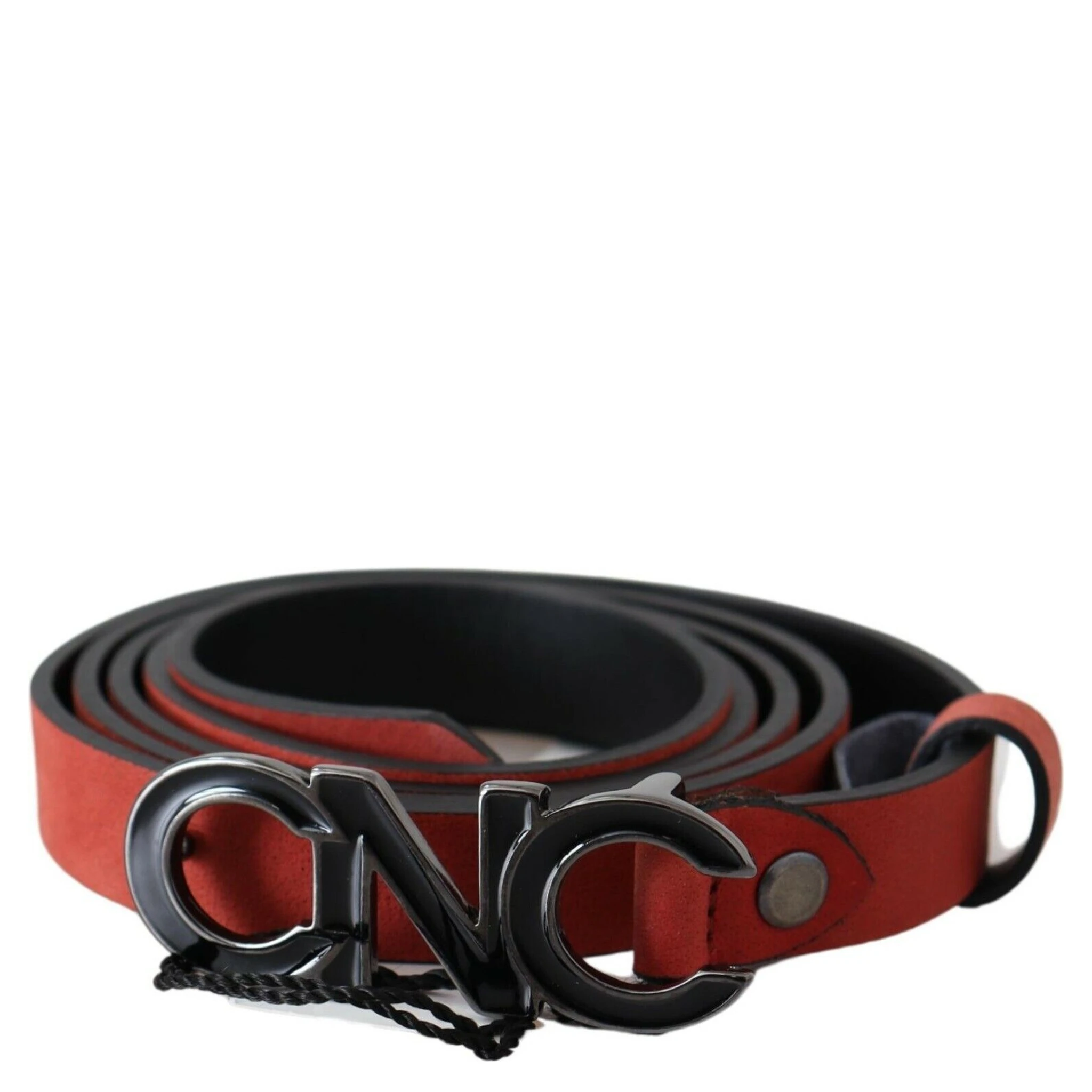 Red Black Leather Black Logo Buckle Blood Belt