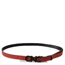 Red Black Leather Black Logo Buckle Blood Belt