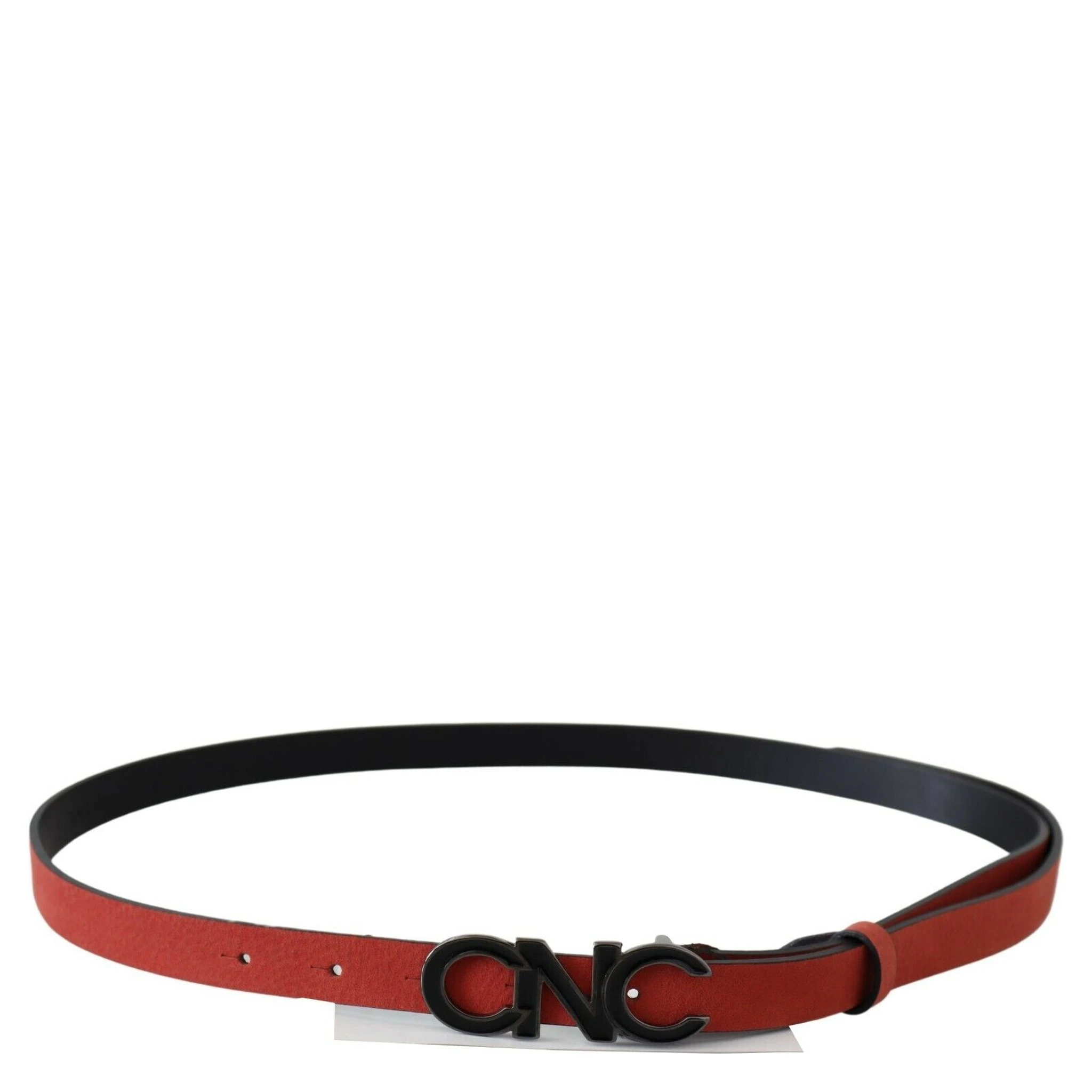 Red Black Leather Black Logo Buckle Blood Belt