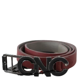 Maroon Skinny Leather Logo Fashion Belt
