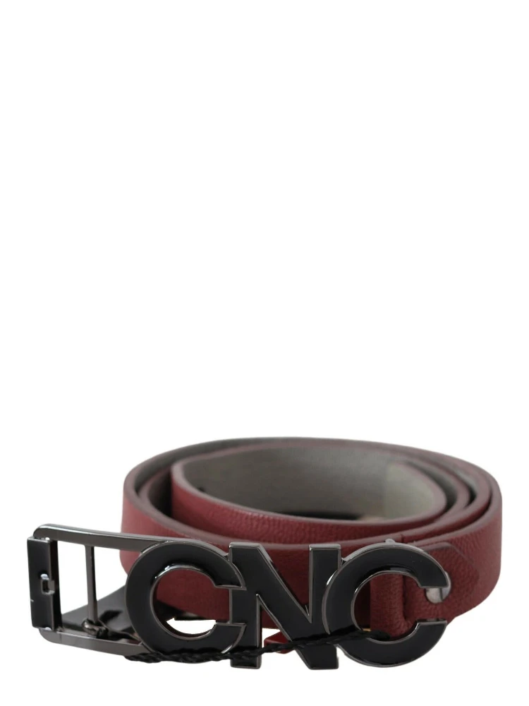 Maroon Skinny Leather Logo Fashion Belt