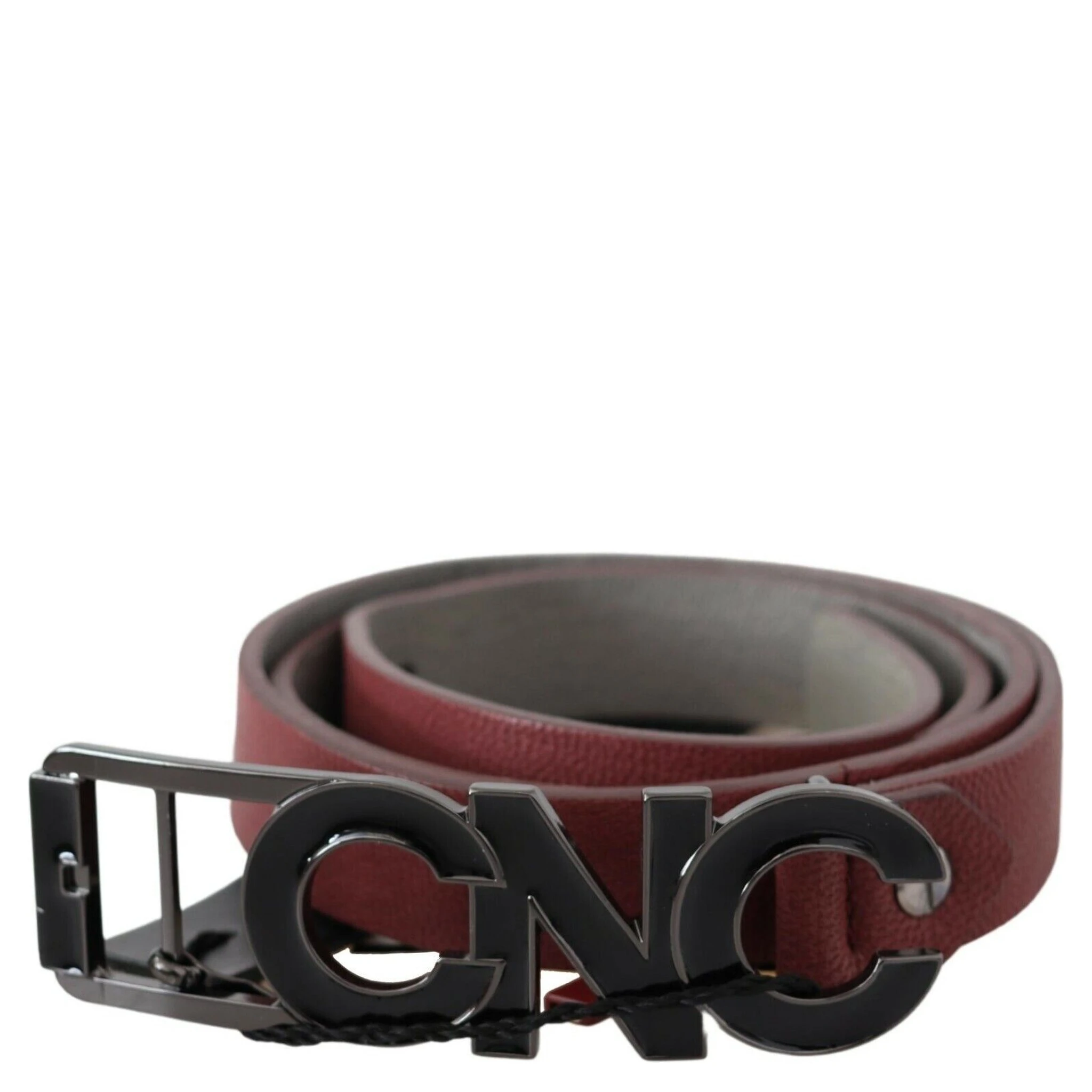 Maroon Skinny Leather Logo Fashion Belt