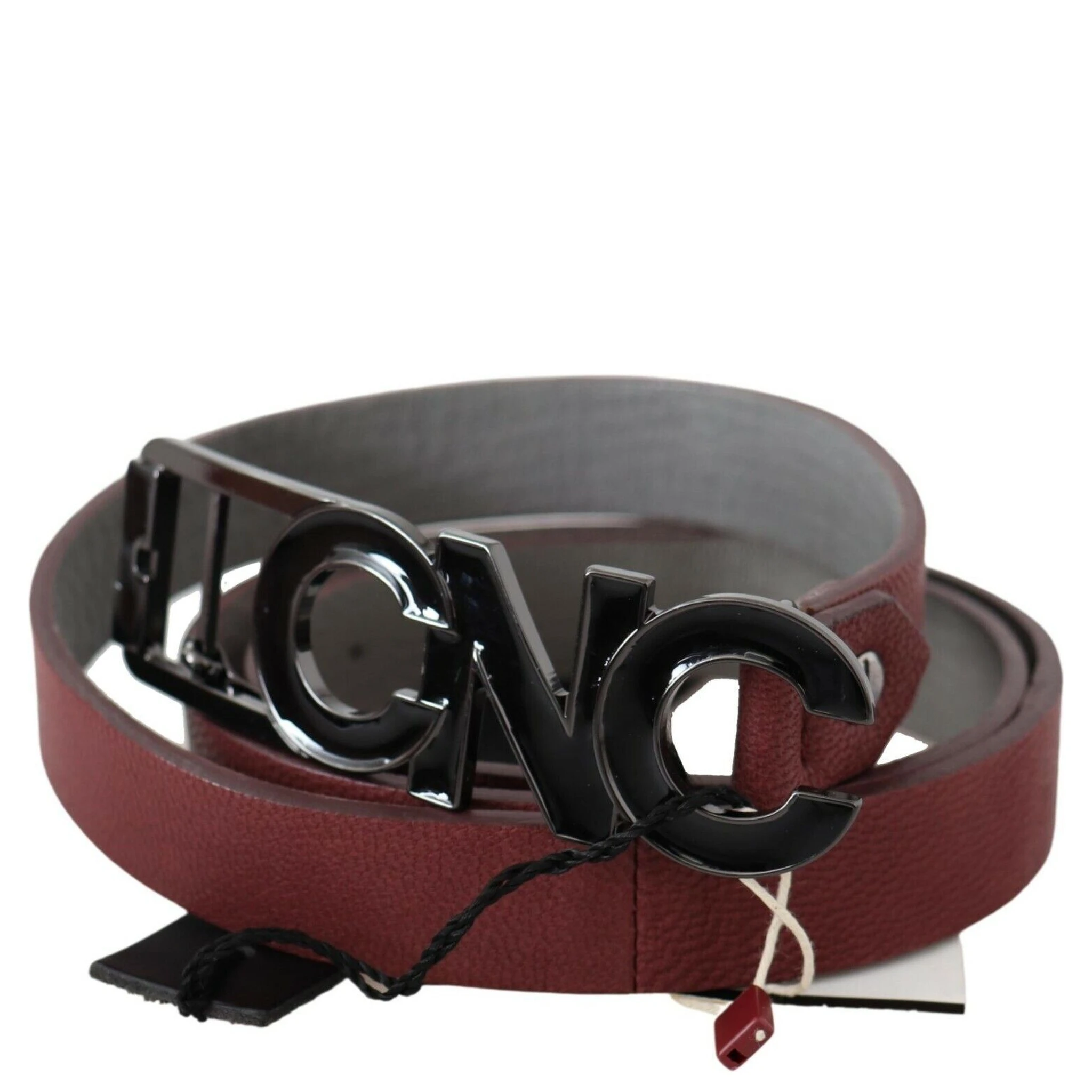Maroon Skinny Leather Logo Fashion Belt