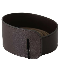 Brown Genuine Leather Logo Wide Waist Belt