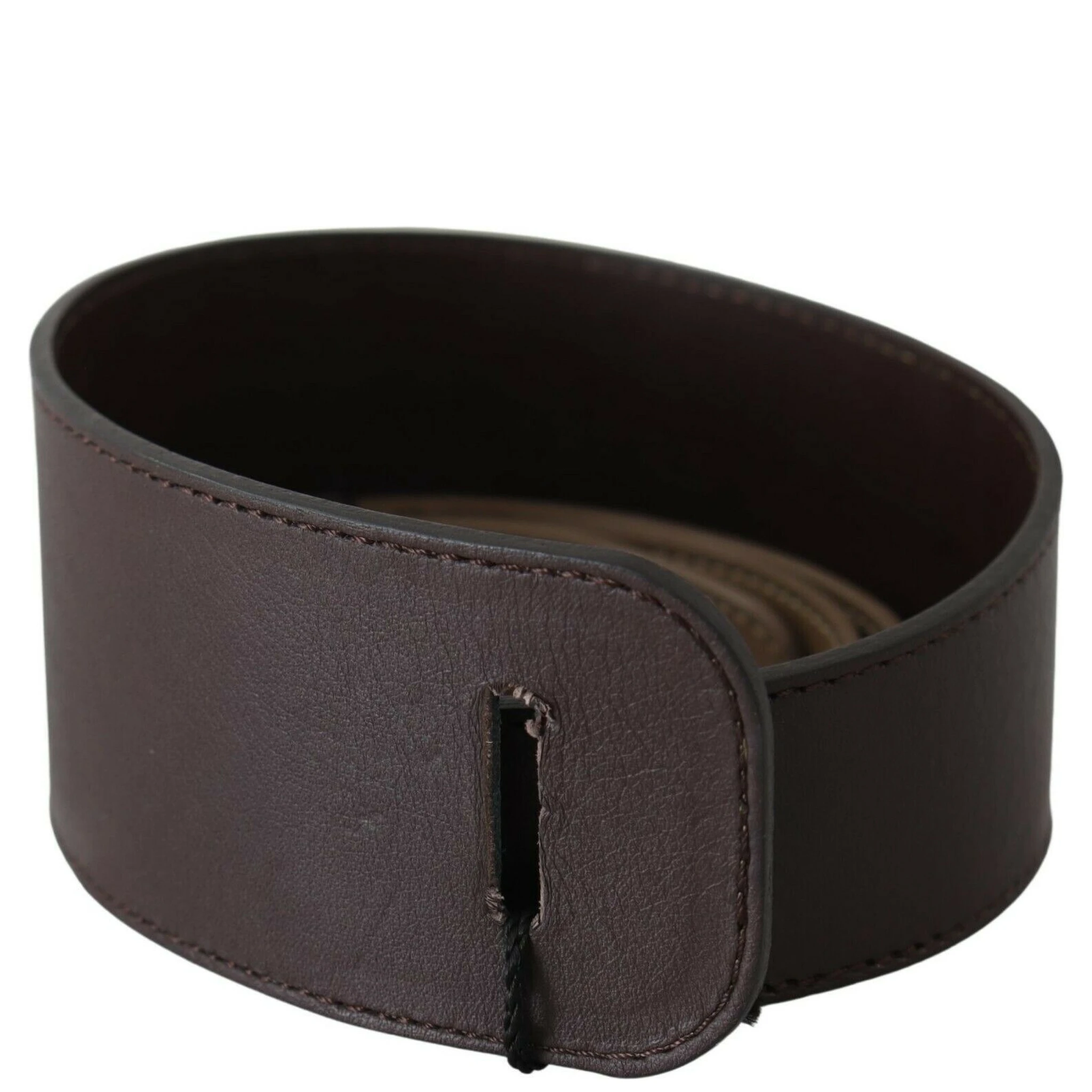 Brown Genuine Leather Logo Wide Waist Belt
