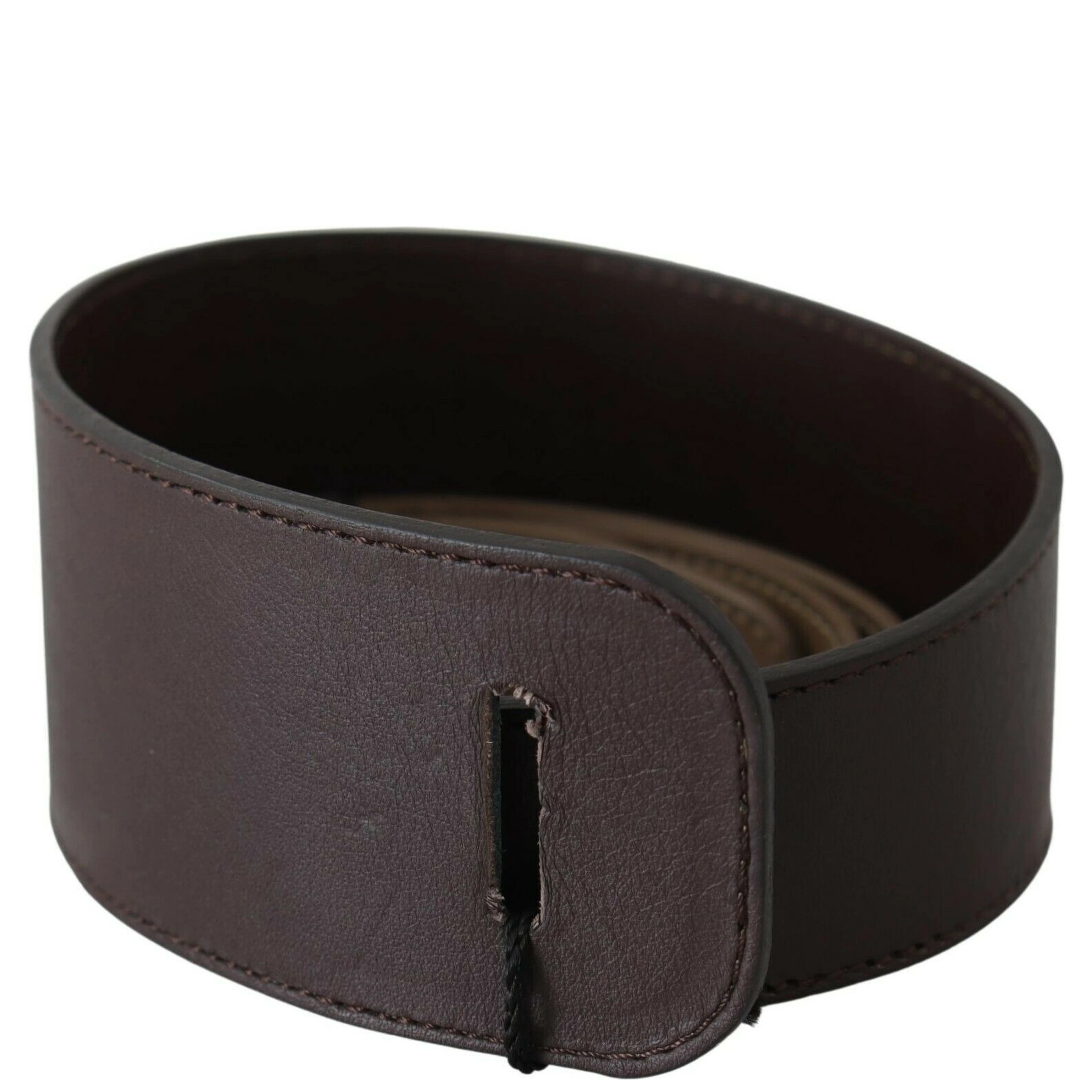 Brown Genuine Leather Logo Wide Waist Belt