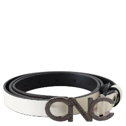 Belt Mettalic Gray Leather Logo Belt