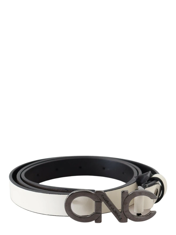 Belt Mettalic Gray Leather Logo Belt
