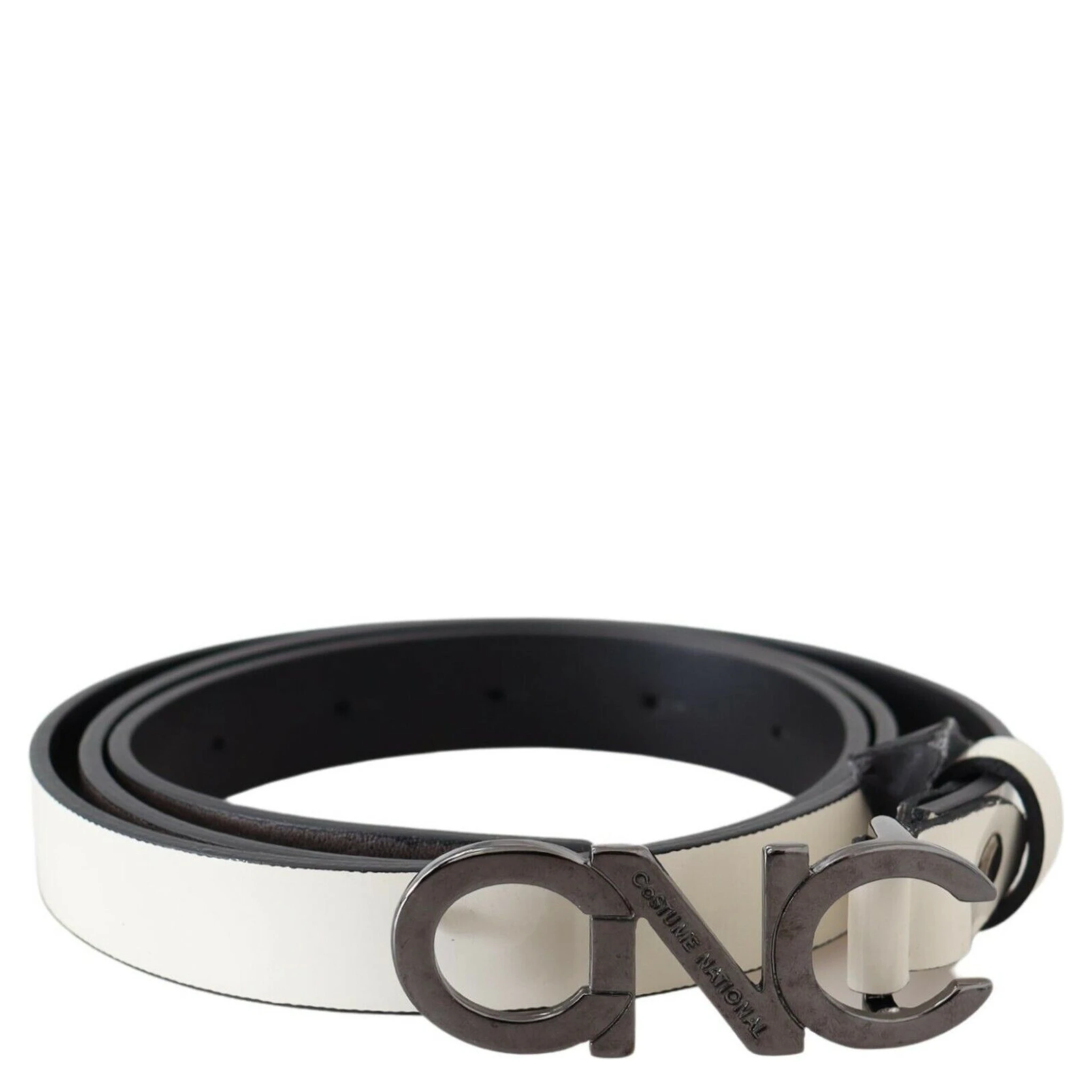 Belt Mettalic Gray Leather Logo Belt