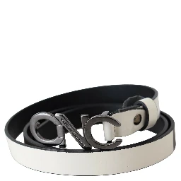 Belt Mettalic Gray Leather Logo Belt