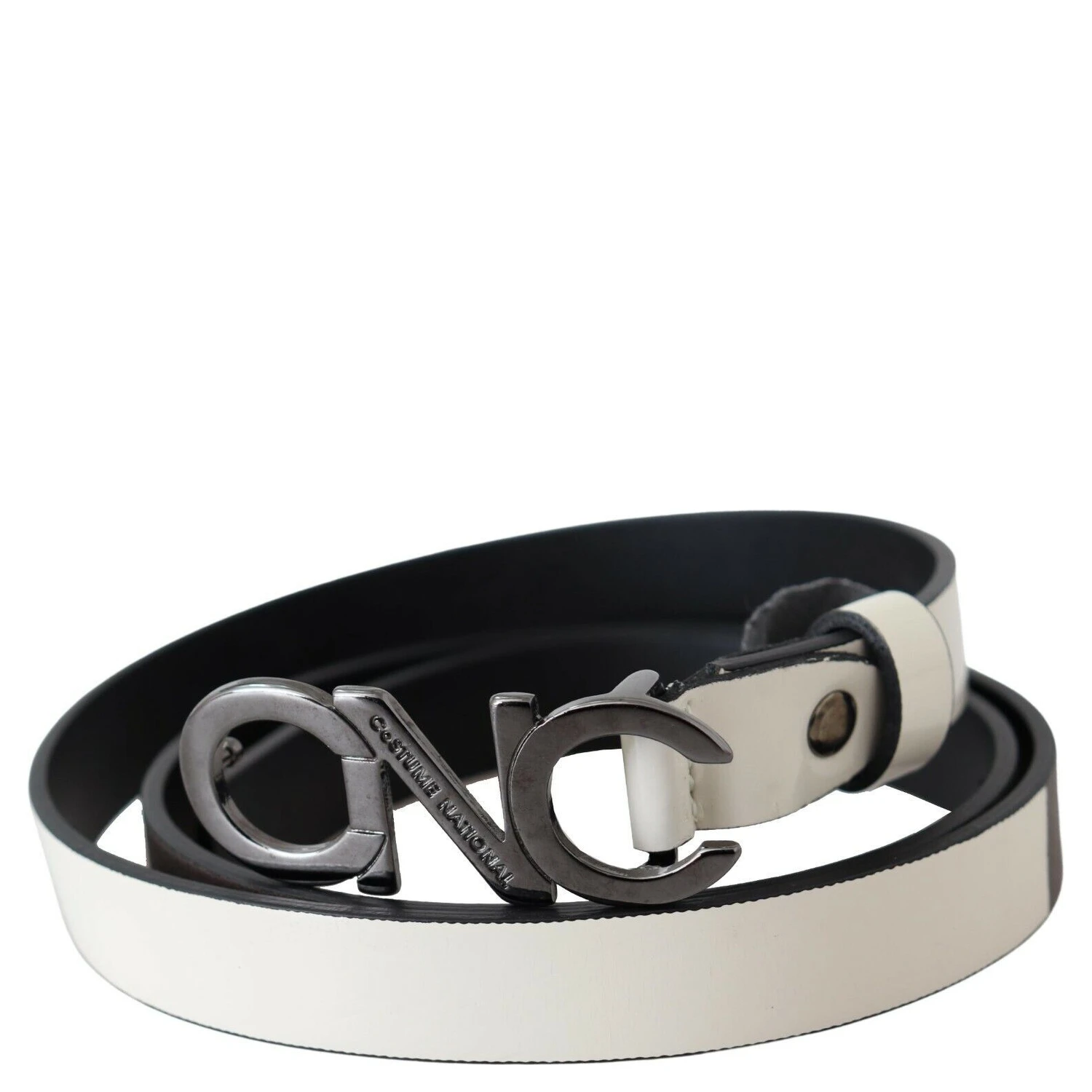 Belt Mettalic Gray Leather Logo Belt