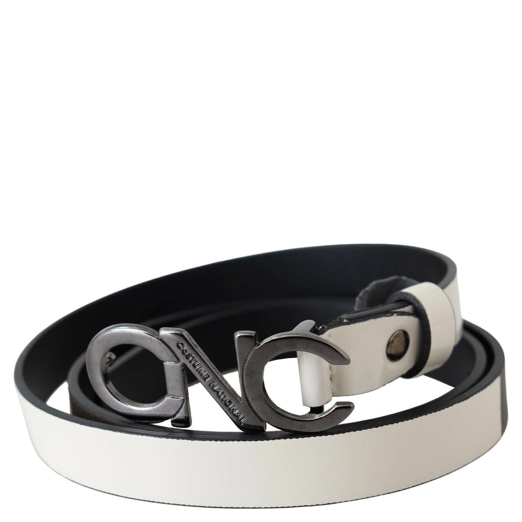 Belt Mettalic Gray Leather Logo Belt