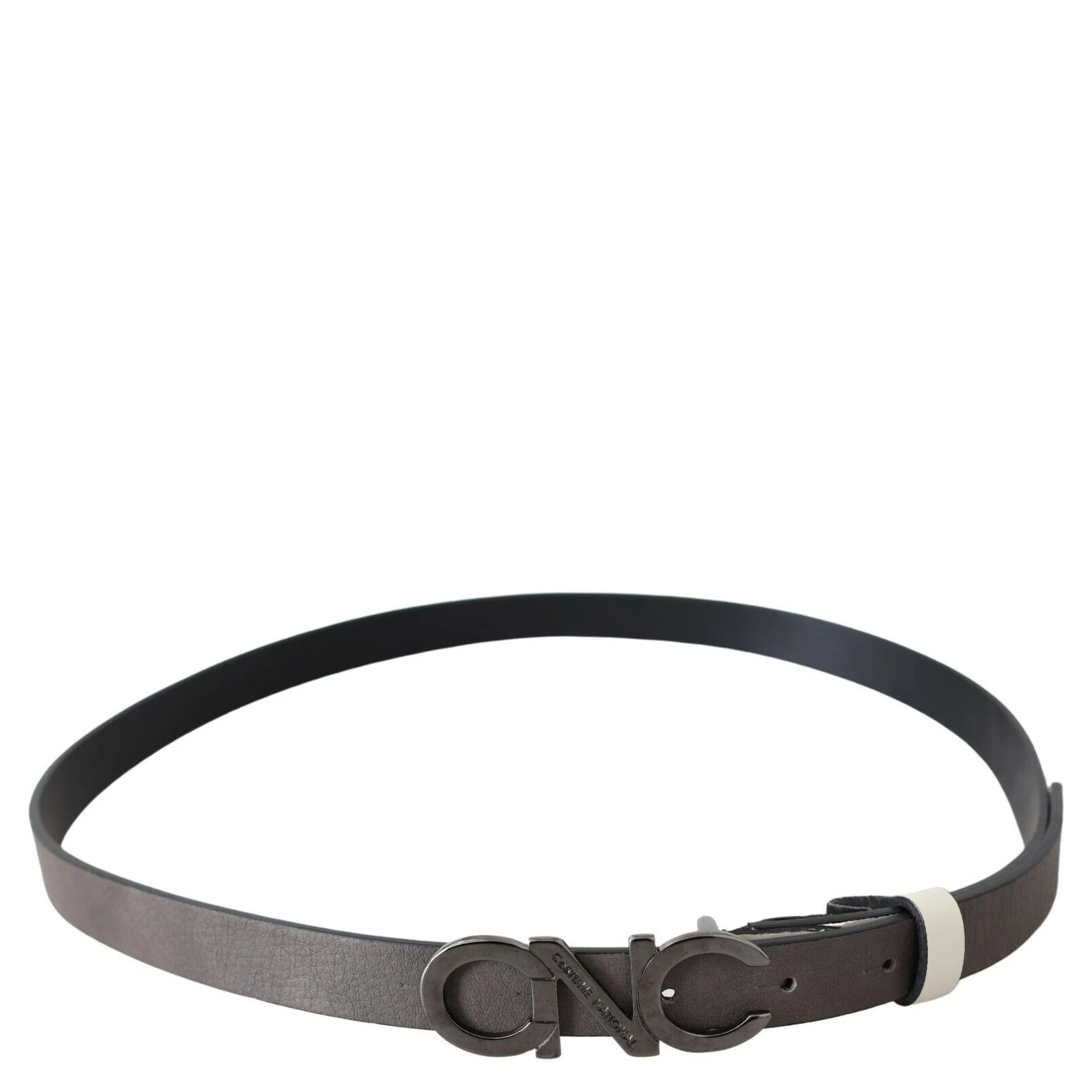 Belt Mettalic Gray Leather Logo Belt