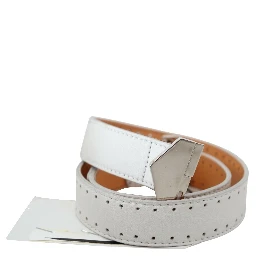 White Leather Hexagon Logo Buckle Waist Belt