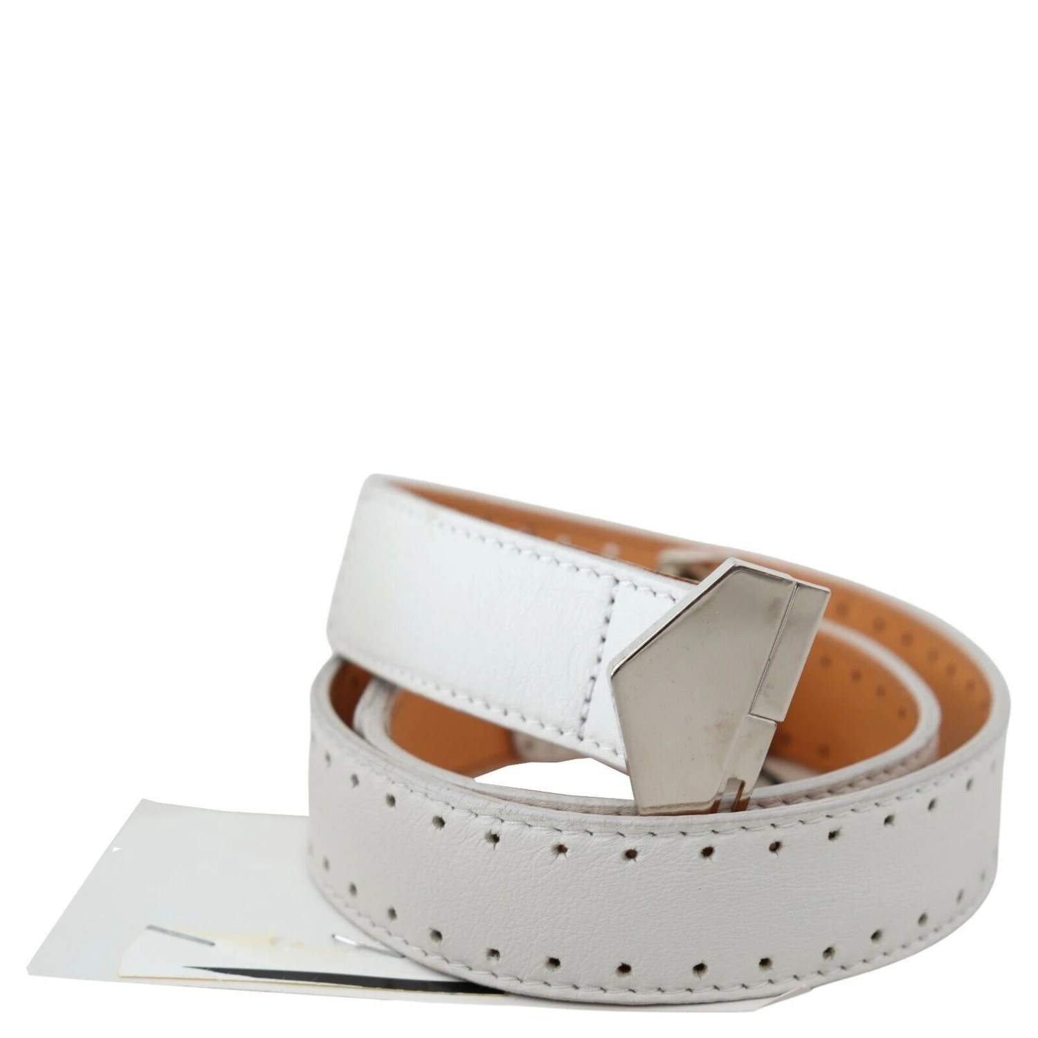 White Leather Hexagon Logo Buckle Waist Belt