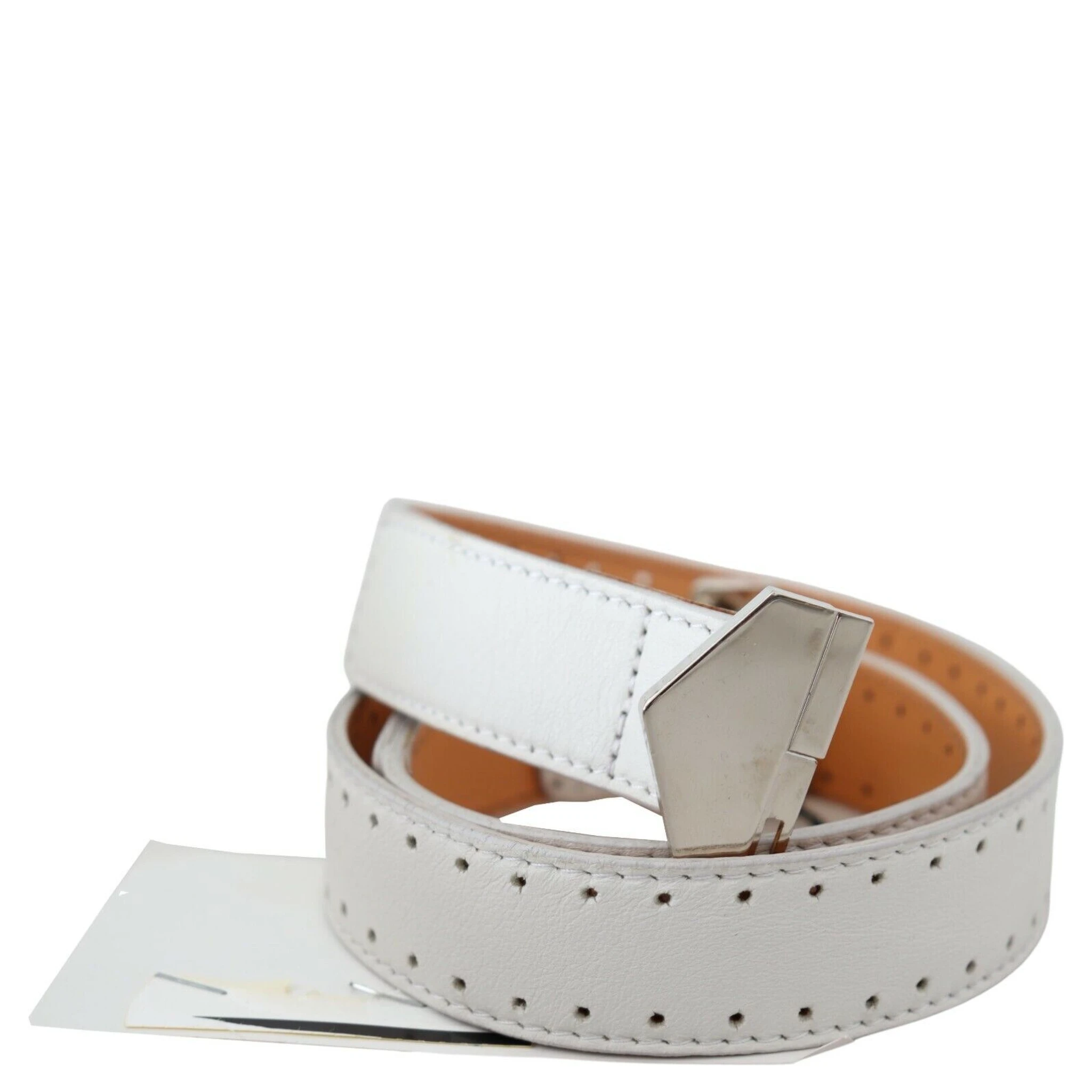 White Leather Hexagon Logo Buckle Waist Belt