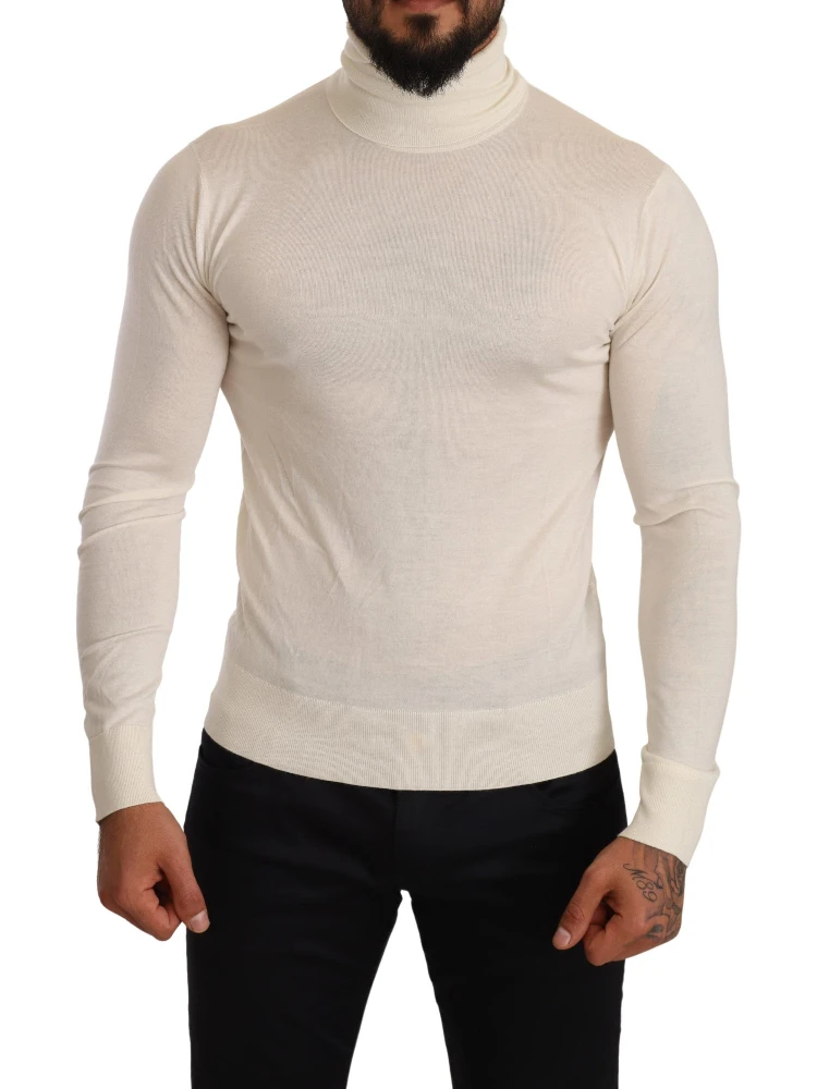 Cream Cashmere Turtleneck Pullover Sweater