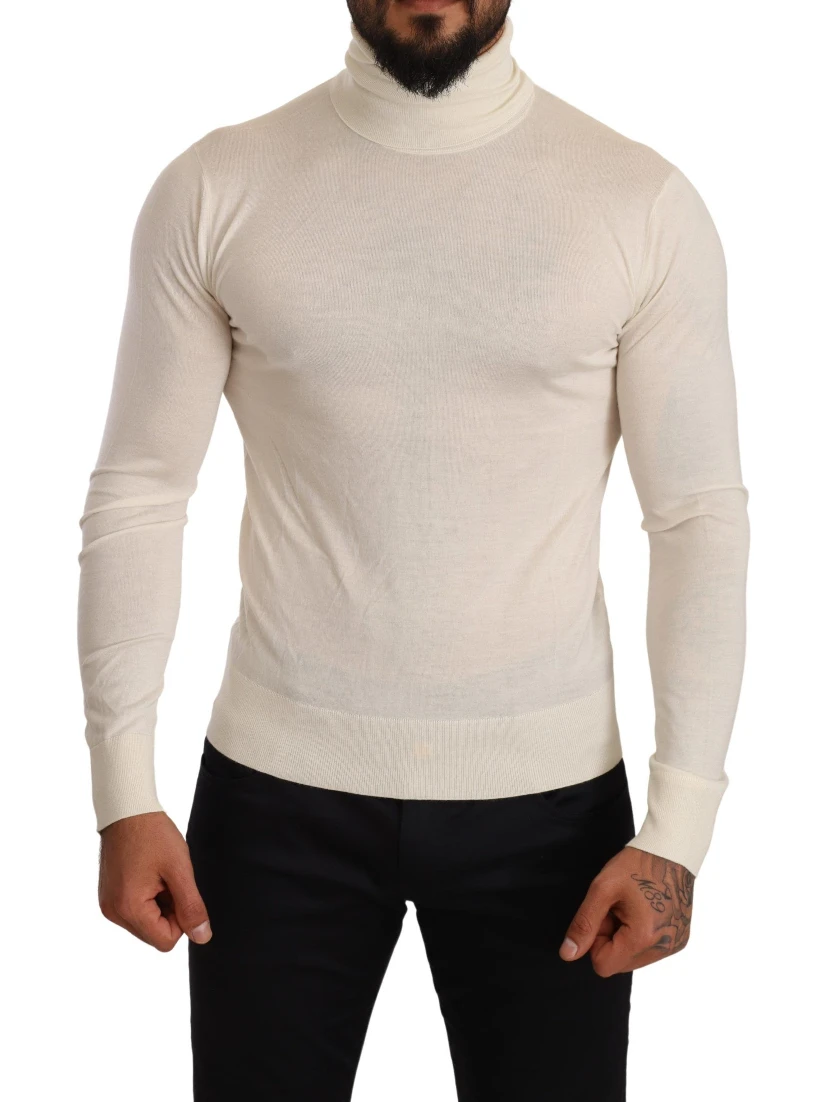 Cream Cashmere Turtleneck Pullover Sweater