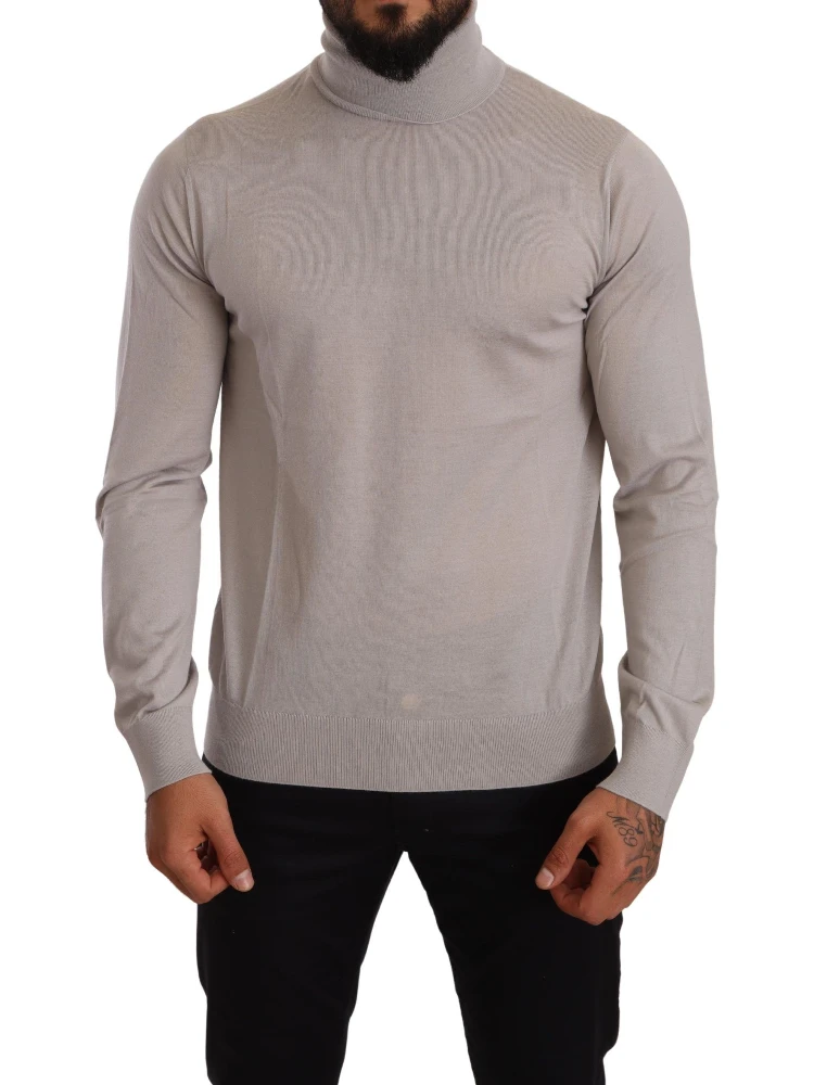 Gray Cashmere Turtleneck Pullover Sweater