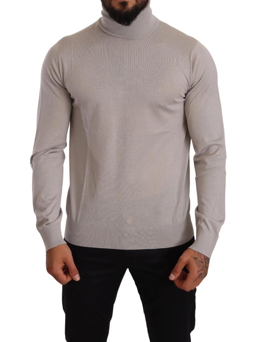 Gray Cashmere Turtleneck Pullover Sweater