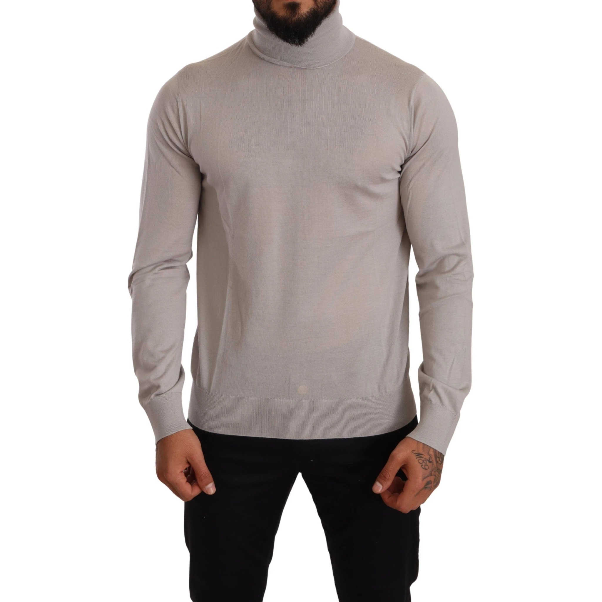 Gray Cashmere Turtleneck Pullover Sweater