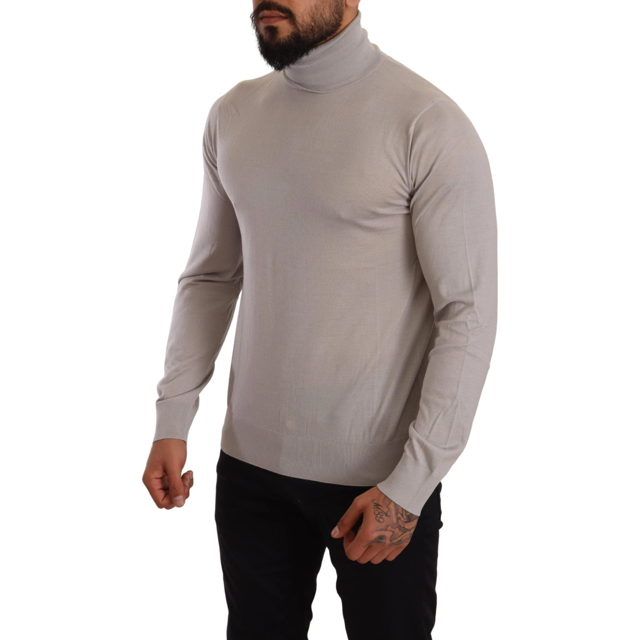 Gray Cashmere Turtleneck Pullover Sweater