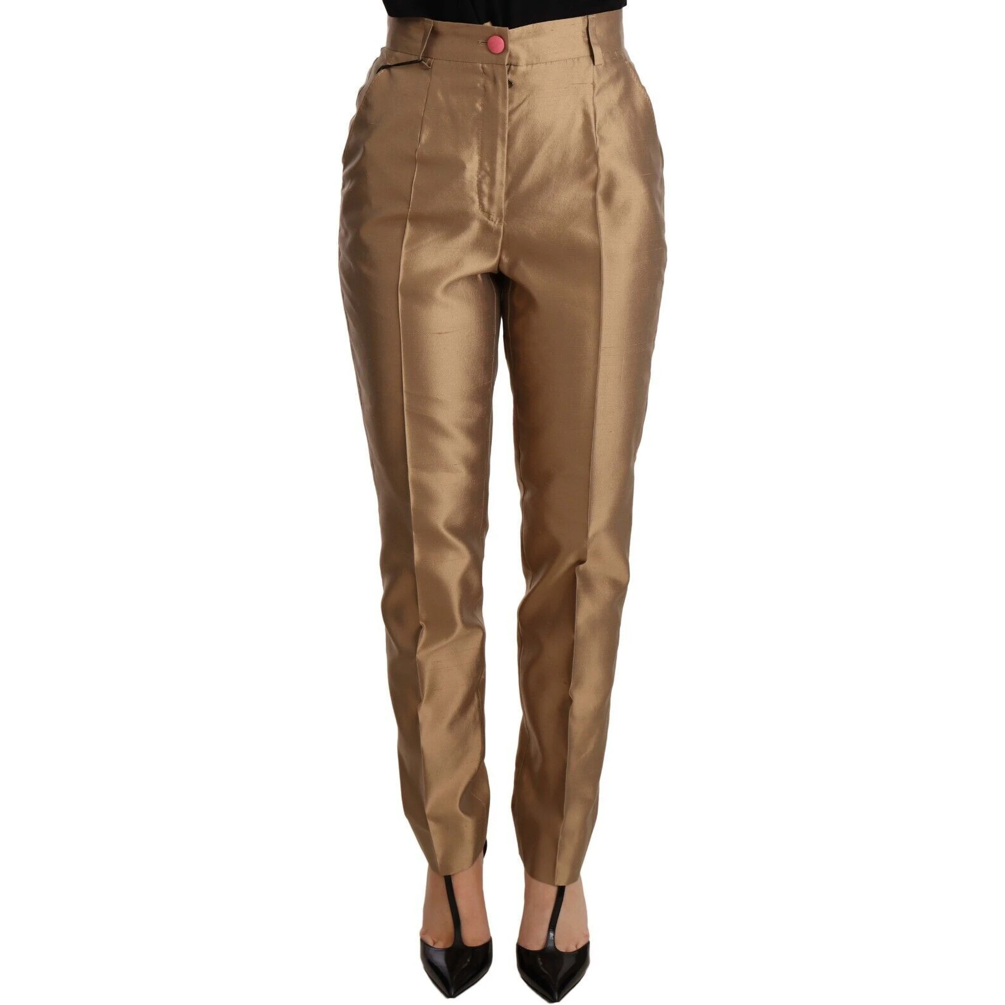 Gold Silk Tapered Trouser Metallic Pants