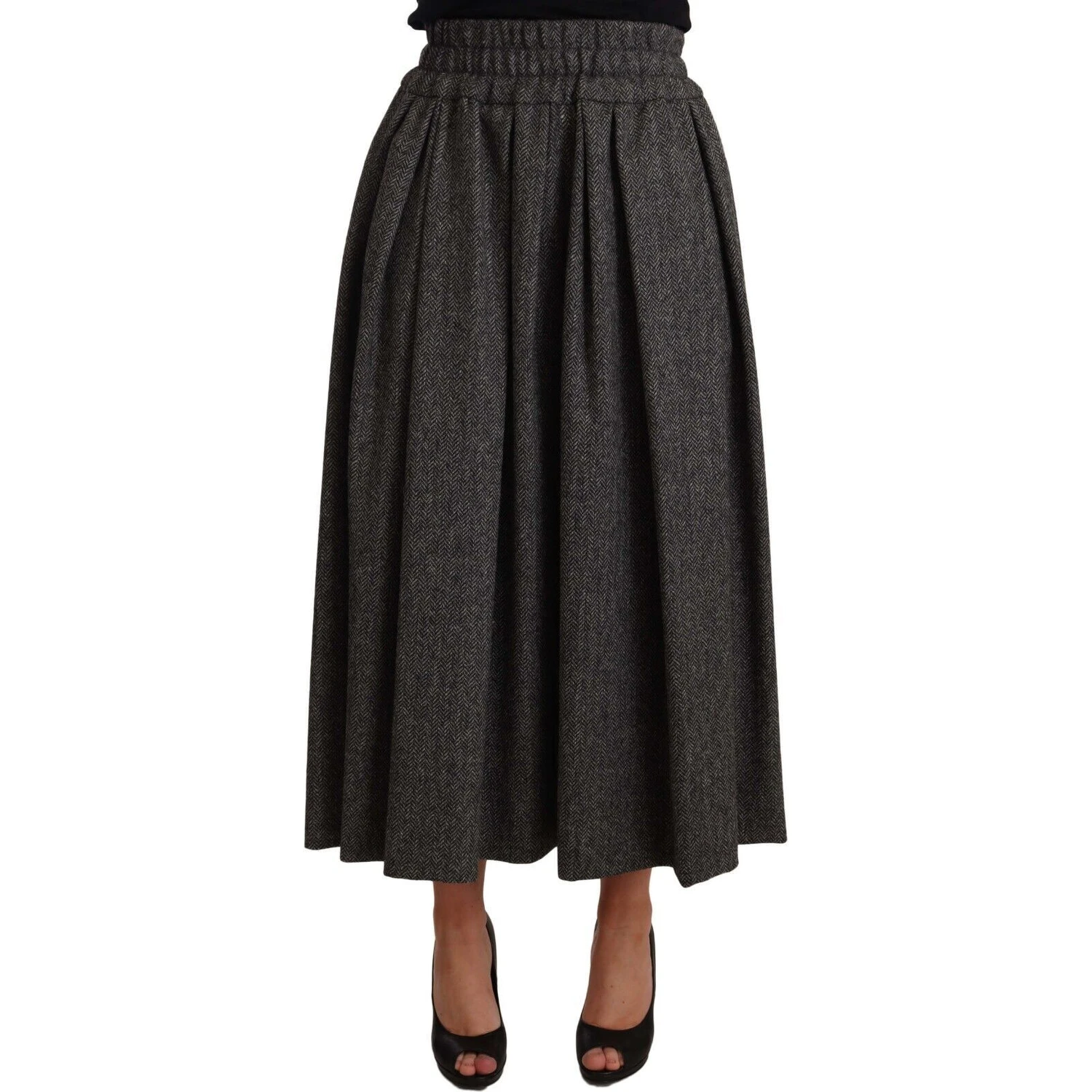 Gray Wool High Waist A-line PIECE Skirt