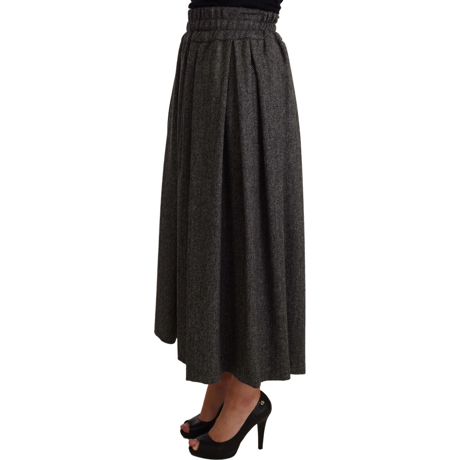 Gray Wool High Waist A-line PIECE Skirt