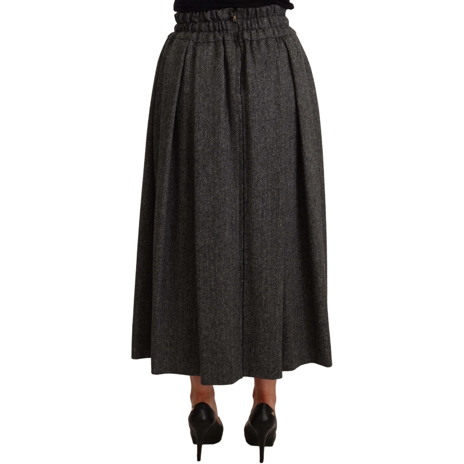 Gray Wool High Waist A-line PIECE Skirt