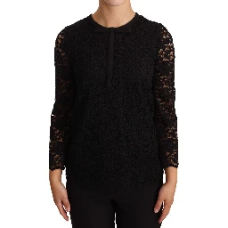 Black Floral Lace Nylon Blouse Top