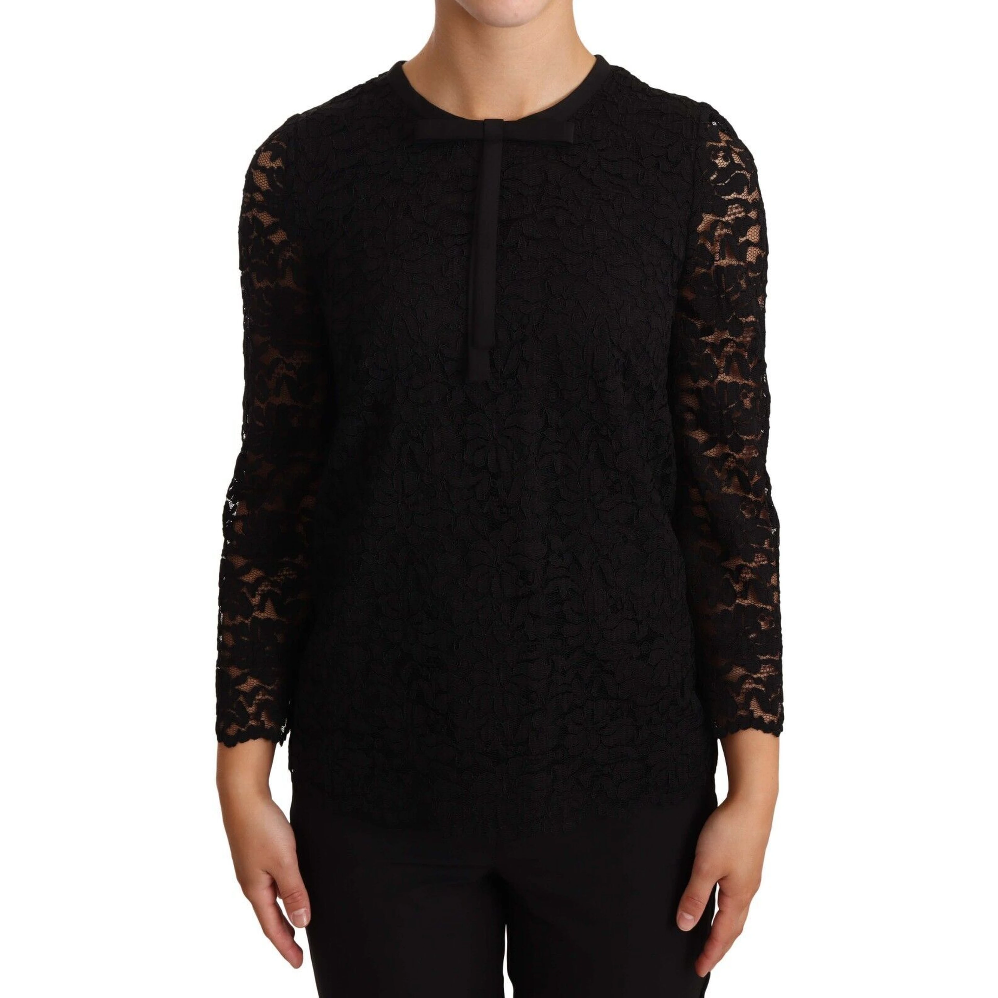 Black Floral Lace Nylon Blouse Top