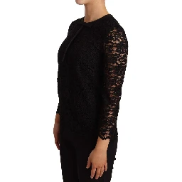 Black Floral Lace Nylon Blouse Top